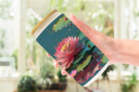 Glass Can Wrap Lotus Flower Pattern Sublimation artnoy 