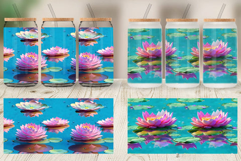 Glass Can Wrap Lotus Flower Pattern Sublimation artnoy 