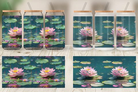 Glass Can Wrap Lotus Flower Pattern Sublimation artnoy 