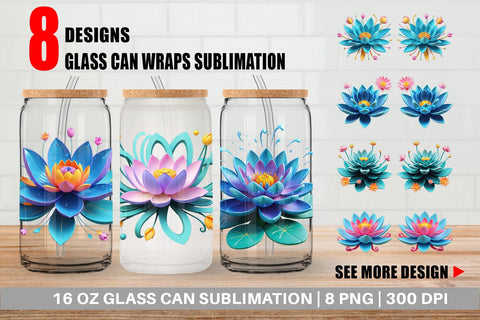 Glass Can Wrap Lotus Vibrant Sublimation artnoy 
