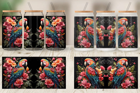 Glass Can Wrap Macaw Bird Sublimation artnoy 
