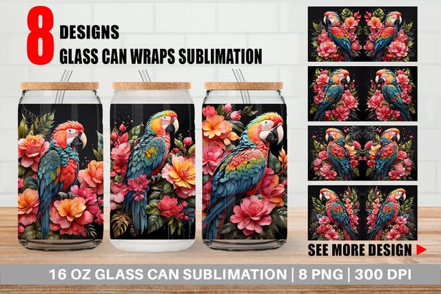 Glass Can Wrap Macaw Bird Sublimation artnoy 