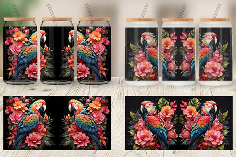 Glass Can Wrap Macaw Bird Sublimation artnoy 