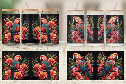 Glass Can Wrap Macaw Bird Sublimation artnoy 