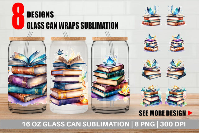 Glass Can Wrap Magical Books Sublimation artnoy 