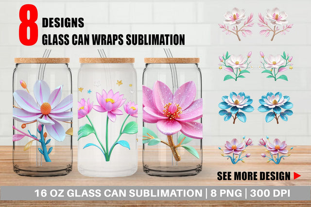 Glass Can Wrap Magnolia Vibrant Sublimation artnoy 