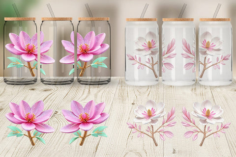 Glass Can Wrap Magnolia Vibrant Sublimation artnoy 