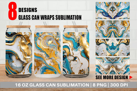 Glass Can Wrap Marble Liquid with gold Sublimation artnoy 