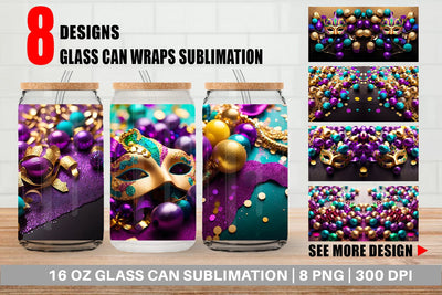 Glass Can Wrap Mardi Gras Glitter Sublimation artnoy 