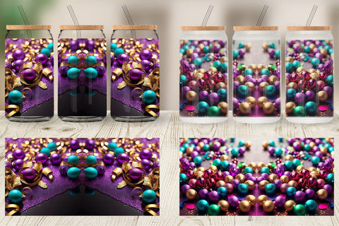 Glass Can Wrap Mardi Gras Glitter Sublimation artnoy 