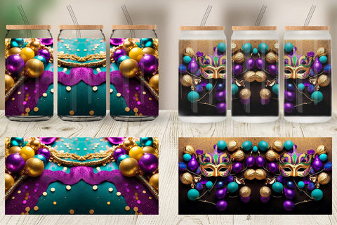 Glass Can Wrap Mardi Gras Glitter Sublimation artnoy 