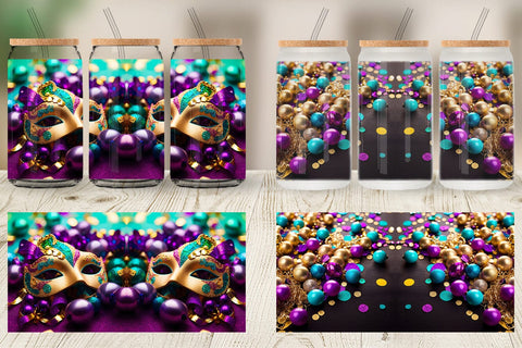 Glass Can Wrap Mardi Gras Glitter Sublimation artnoy 