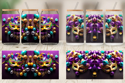 Glass Can Wrap Mardi Gras Glitter Sublimation artnoy 