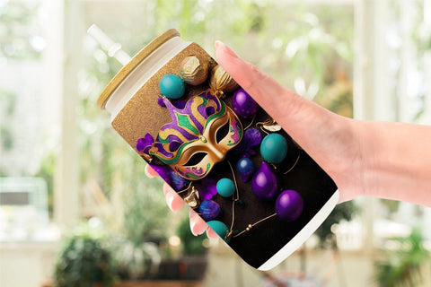 Glass Can Wrap Mardi Gras Glitter Sublimation artnoy 