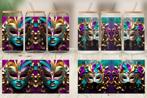 Glass Can Wrap Mardi Gras Masks Sublimation artnoy 