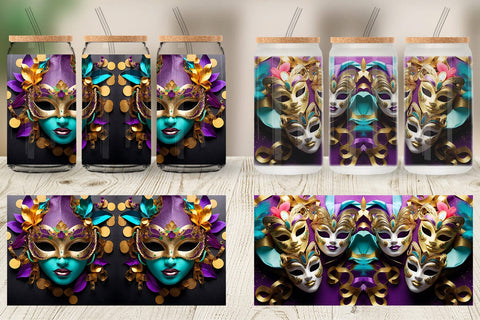 Glass Can Wrap Mardi Gras Masks Sublimation artnoy 