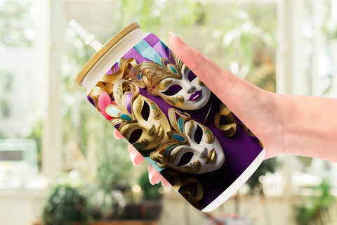 Glass Can Wrap Mardi Gras Masks Sublimation artnoy 