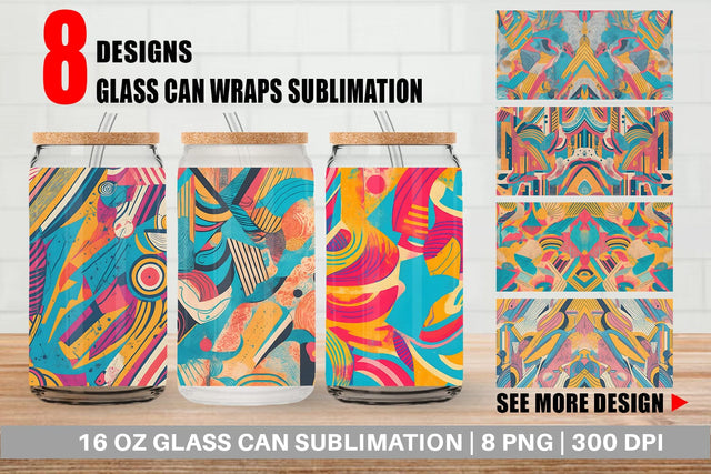 Glass Can Wrap Memphis Watercolor Sublimation artnoy 