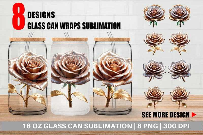 Glass Can Wrap Metallic Rose Sublimation artnoy 