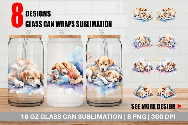Glass Can Wrap Mother Day Dog Sleeping Sublimation artnoy 