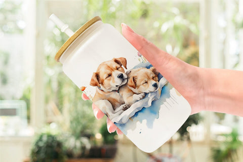 Glass Can Wrap Mother Day Dog Sleeping Sublimation artnoy 