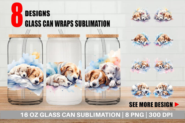 Glass Can Wrap Mother Day Dog Sleeping Sublimation artnoy 