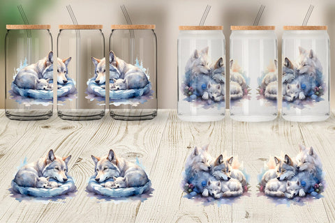 Glass Can Wrap Mother Day Wolf Sleeping Sublimation artnoy 