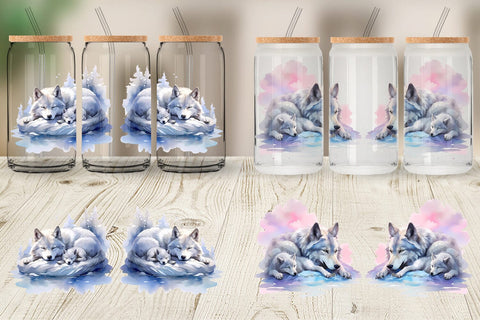Glass Can Wrap Mother Day Wolf Sleeping Sublimation artnoy 