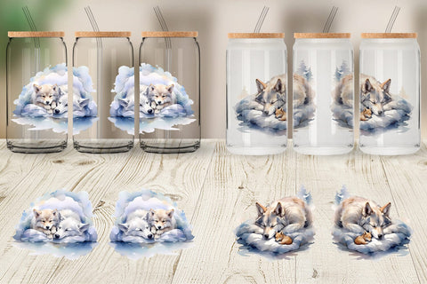 Glass Can Wrap Mother Day Wolf Sleeping Sublimation artnoy 