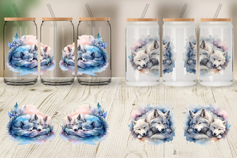 Glass Can Wrap Mother Day Wolf Sleeping Sublimation artnoy 