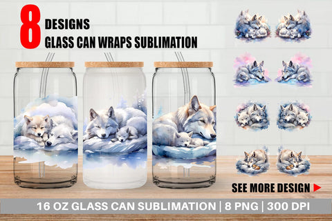 Glass Can Wrap Mother Day Wolf Sleeping Sublimation artnoy 