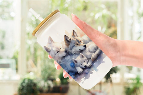Glass Can Wrap Mother Day Wolf Sleeping Sublimation artnoy 