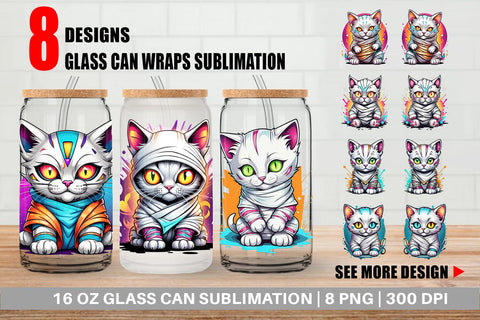 Glass Can Wrap Mummy Kitty Sticker Sublimation artnoy 