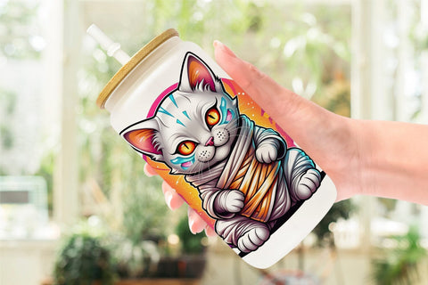Glass Can Wrap Mummy Kitty Sticker Sublimation artnoy 