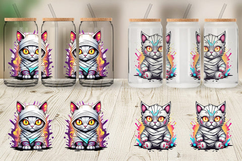 Glass Can Wrap Mummy Kitty Sticker Sublimation artnoy 