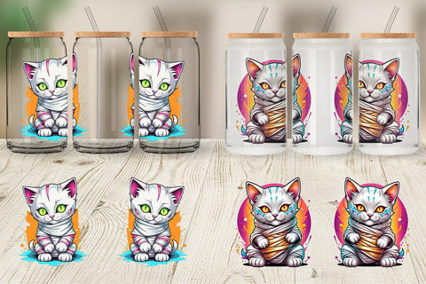 Glass Can Wrap Mummy Kitty Sticker Sublimation artnoy 
