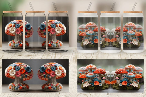Glass Can Wrap Mushromm Embroidery Sublimation artnoy 