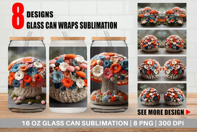 Glass Can Wrap Mushromm Embroidery Sublimation artnoy 