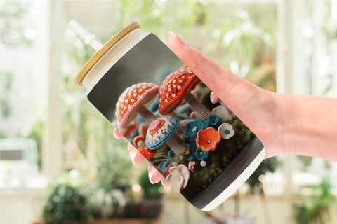 Glass Can Wrap Mushromm Embroidery Sublimation artnoy 