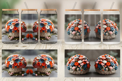 Glass Can Wrap Mushromm Embroidery Sublimation artnoy 