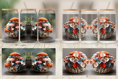 Glass Can Wrap Mushromm Embroidery Sublimation artnoy 