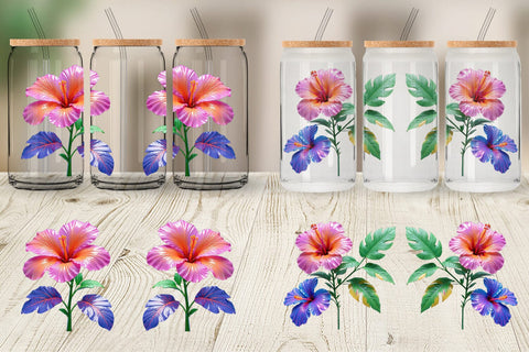 Glass Can Wrap Neon Hibiscus Sublimation artnoy 