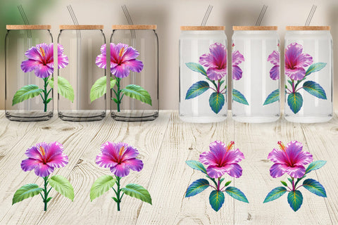 Glass Can Wrap Neon Hibiscus Sublimation artnoy 