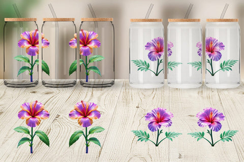 Glass Can Wrap Neon Hibiscus Sublimation artnoy 