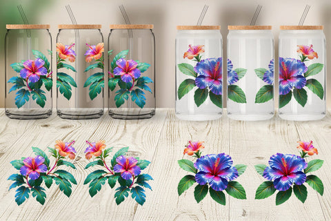 Glass Can Wrap Neon Hibiscus Sublimation artnoy 