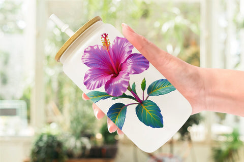 Glass Can Wrap Neon Hibiscus Sublimation artnoy 