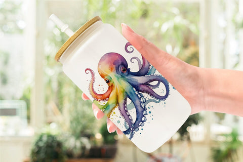 Glass Can Wrap Octopus Watercolor Sublimation artnoy 