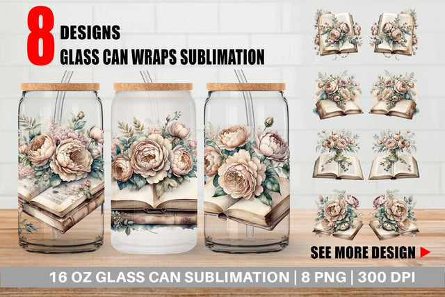 Glass Can Wrap Old Books Sublimation artnoy 