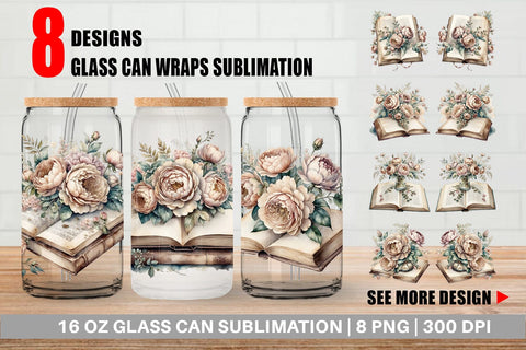 Glass Can Wrap Old Books Sublimation artnoy 