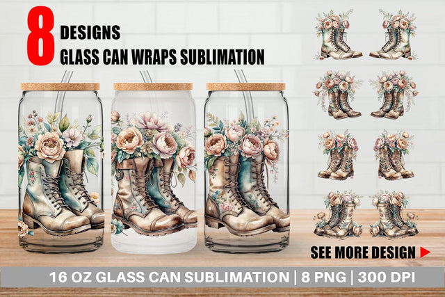 Glass Can Wrap Old Boots Sublimation artnoy 